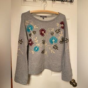 Anthropologie Blue Tassel Gray Embroidered Floral Sweatshirt – Size S